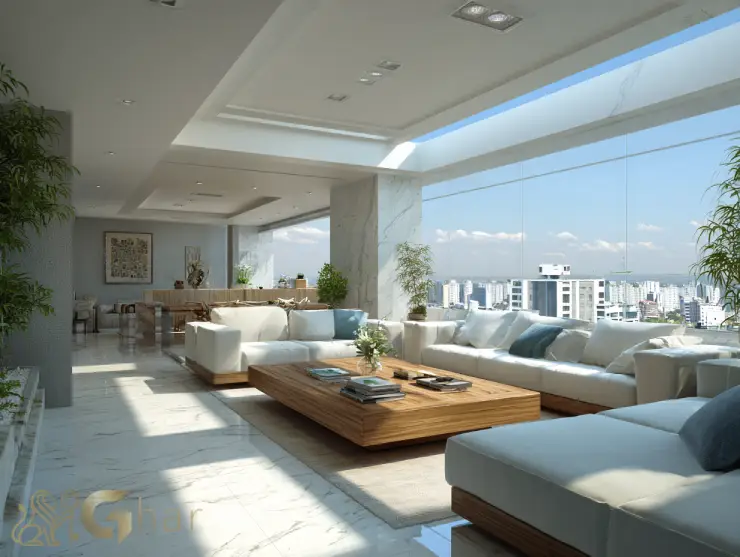 Sala de estar ampla em imóvel na capital paulista