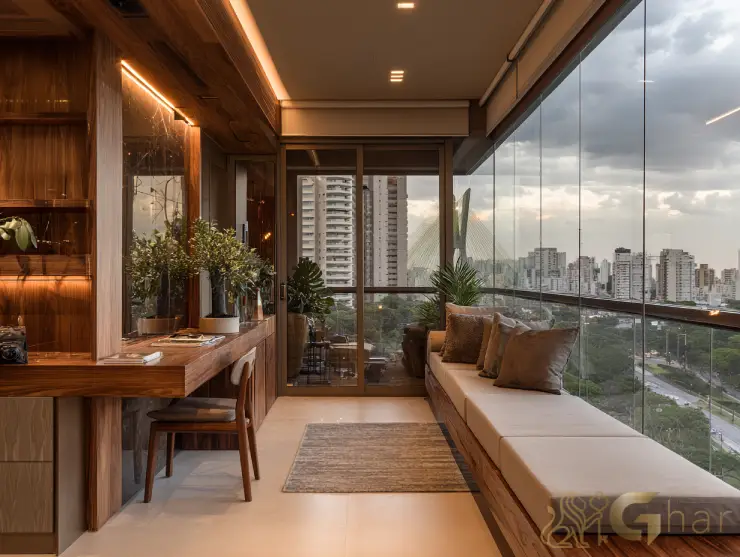 Varanda integrada à sala em imóvel na capital paulistana