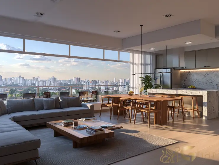 Apartamento no Jardim Guedala com varanda gourmet integrada à sala de estar