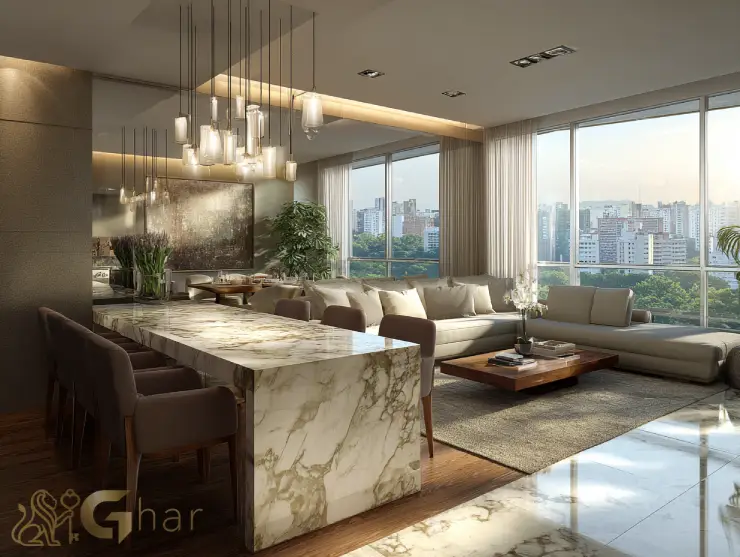 Sala de jantar e estar integradas de alto padrão na zona norte da capital