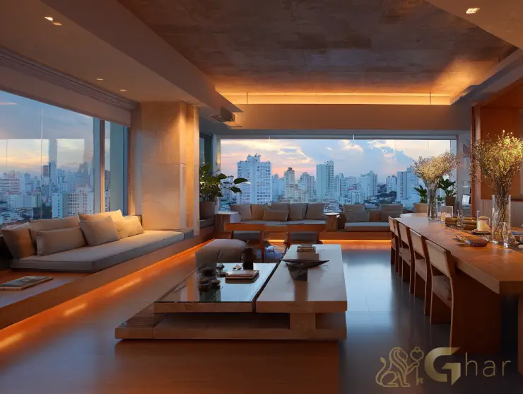 Sala de estar e jantar em apartamento de alto padrão na Nova Klabin