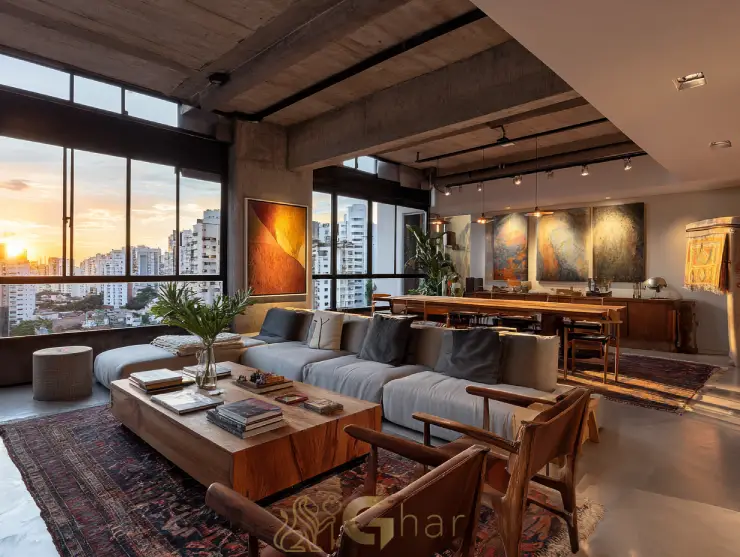 Sala de estar ampla e decorada em apartamento de alto padrão na Parada Inglesa