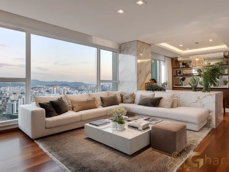 Apartamento em SP com sala de estar integrada à varanda gourmet