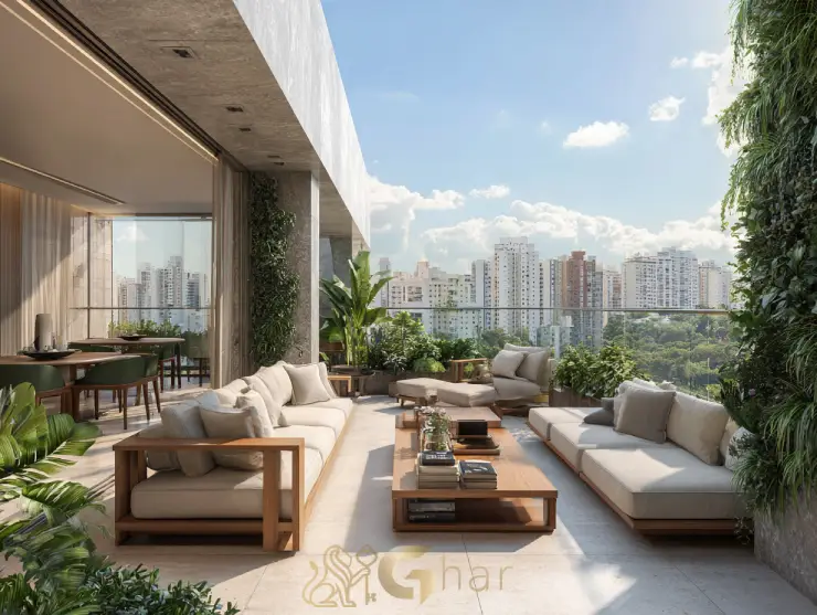 Área externa de cobertura de alto padrão na zona sul da capital