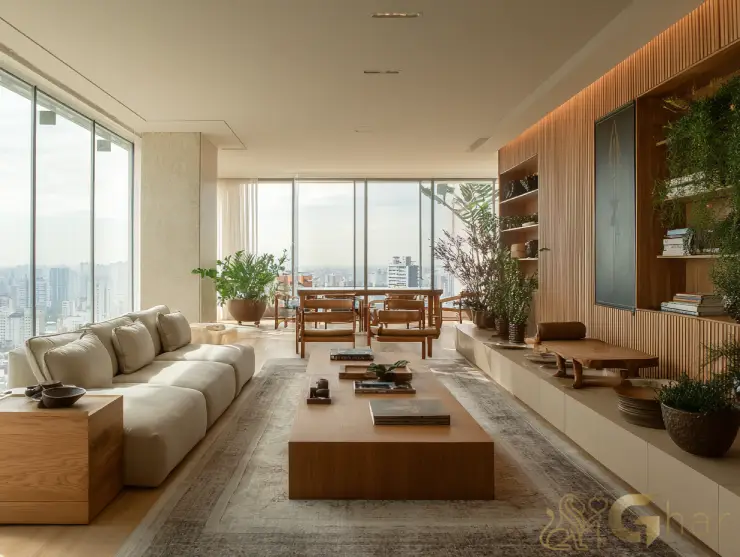 Sala de estar e jantar de alto padrão em apartamento na zona norte da capital