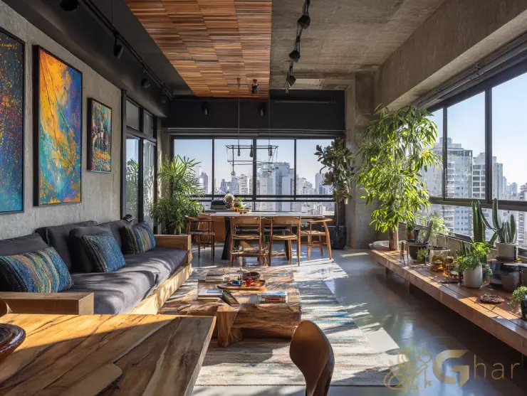 Sala de estar decorada em apartamento na Vila Olímpia