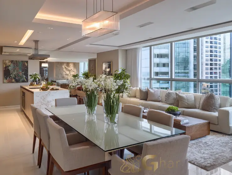 Cozinha aberta integrada à sala em imóvel na capital paulistana