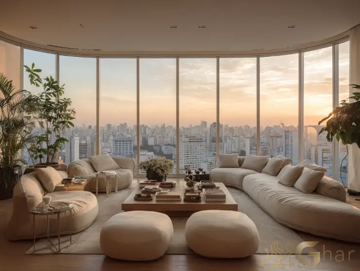Sala ampla com vista maravilhosa em apartamentos na Zona Sul de São Paulo