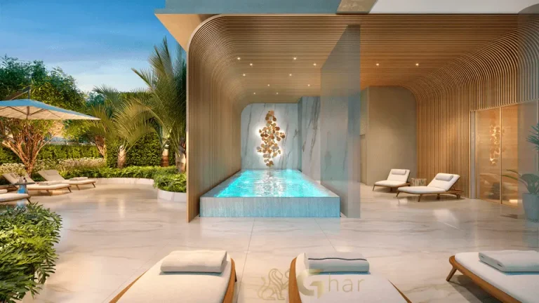 Living da penthouse no 54º pavimento do Vista Cyrela Furnished by ArmaniCasa – Torre Milano, com visual panorâmico e decoração assinada em estilo italiano.