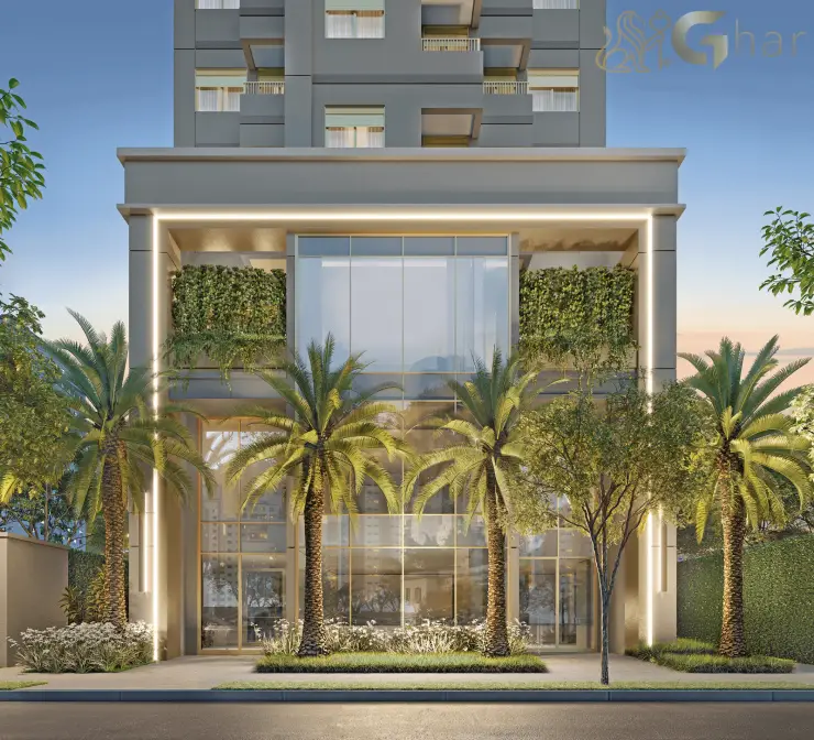 Fachada e portaria do Aura Moema By Cyrela Studios em Moema