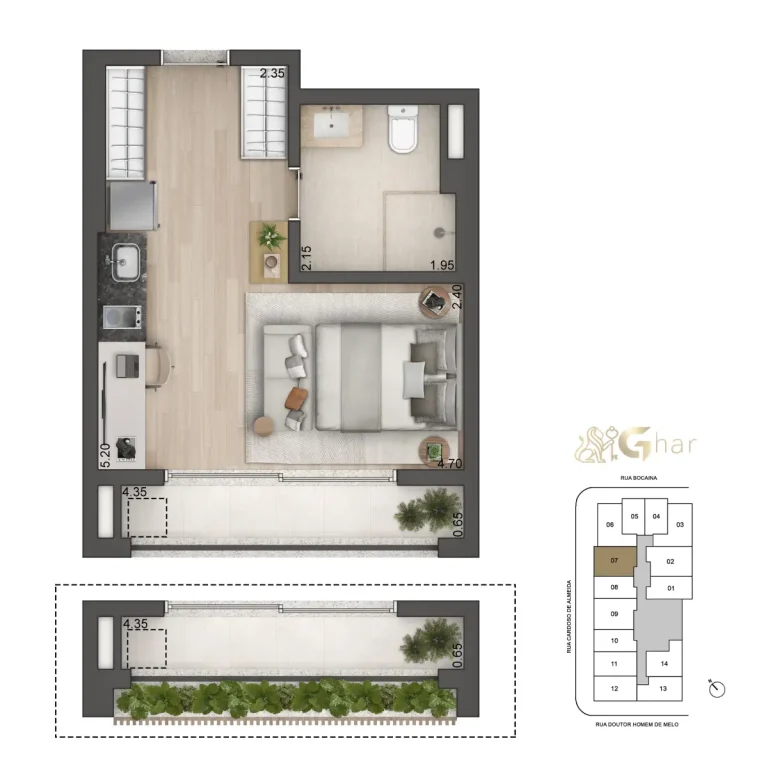Planta de implantação da quadra de tênis do Aura Pacaembu by Cyrela, mostrando o posicionamento estratégico e o espaço exclusivo dedicado à prática esportiva no condomínio.