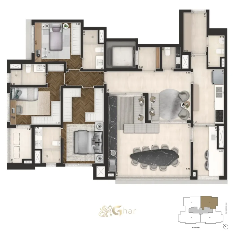 Planta 145m² 3 Dormitórios Do Brooklin Senses By Cyrela
