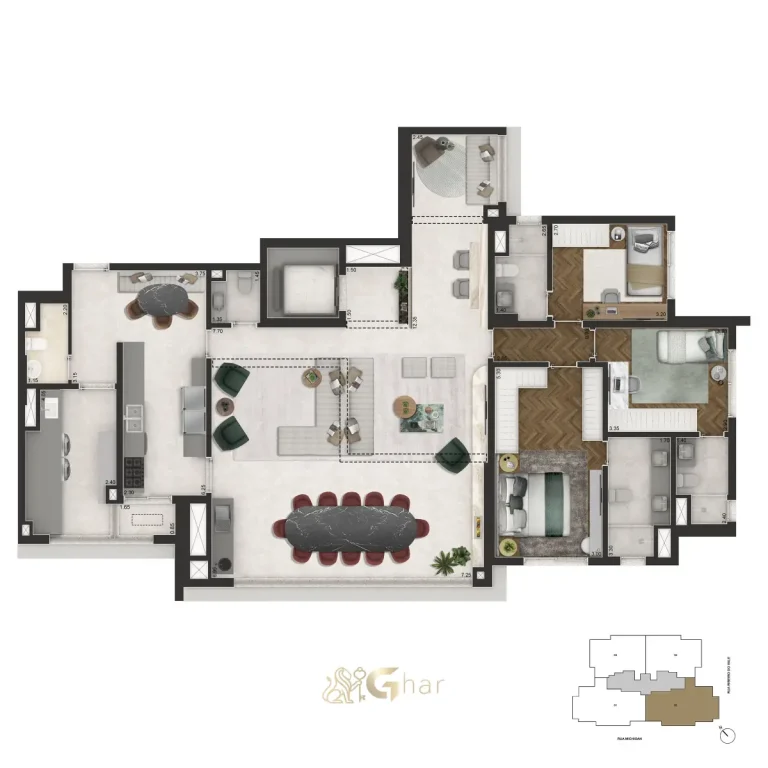 Planta Do Apartamento 3 Suítes 178m² Do Brooklin Senses By Cyrela