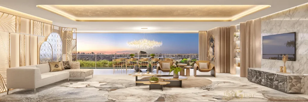 Living decorado do apartamento de 160 m² do Casa Eden by YOO East no Brooklin