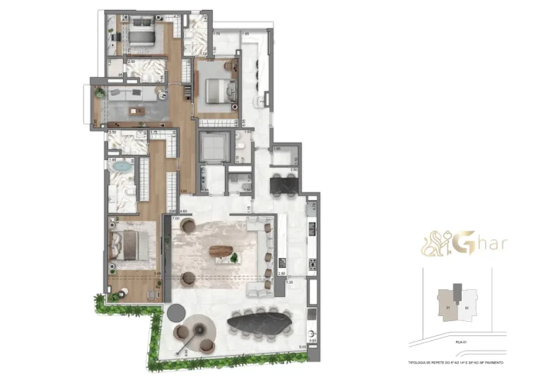 Planta 3 Suítes 263 M² Do Casa Eden By YOO West No Brooklin