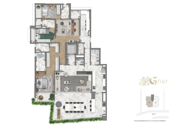 Planta Diferenciada 3 Suítes 263 M² Do Casa Eden By YOO West Brooklin