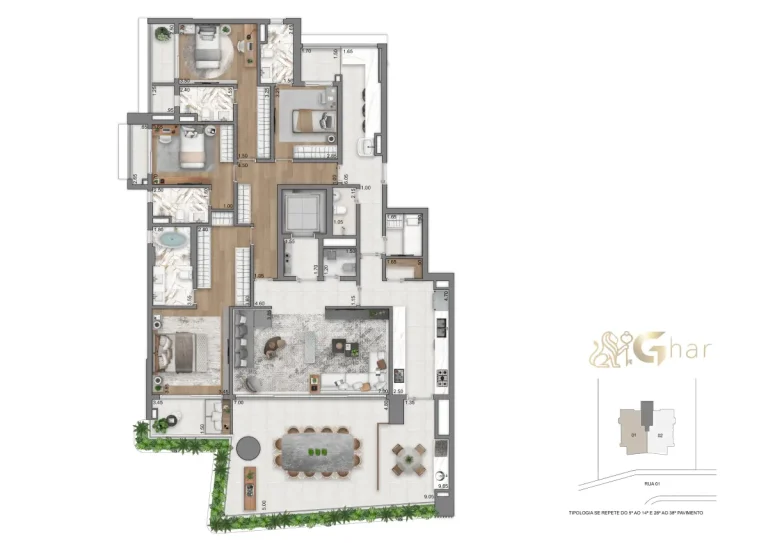 Planta Do Apartamento De 4 Suítes 263 M² No Casa Eden By YOO West Brooklin