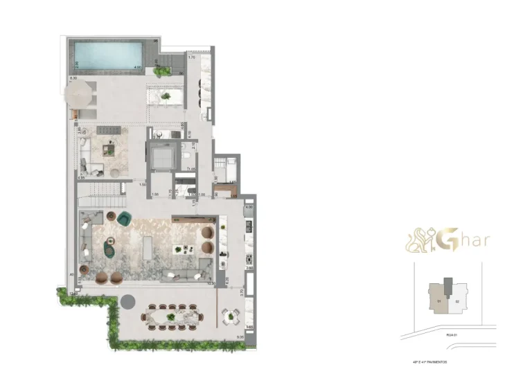 Planta Pavimento Inferior Do Duplex 438 M² No Casa Eden By YOO West Brooklin