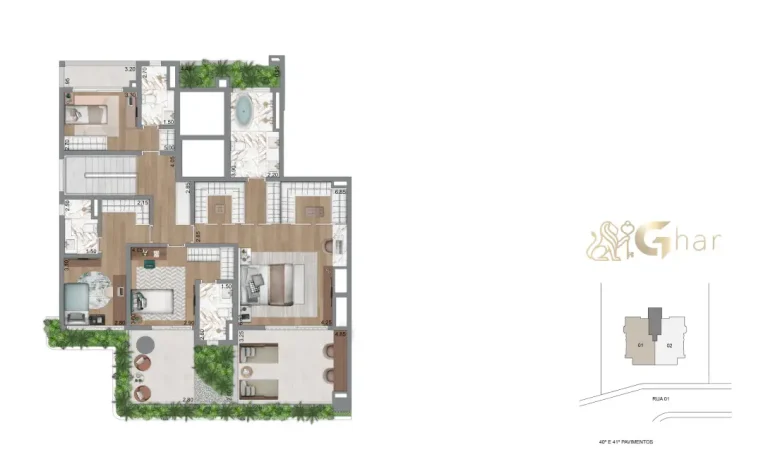Planta Pavimento Superior Do Duplex 438 M² No Casa Eden By YOO West Brooklin
