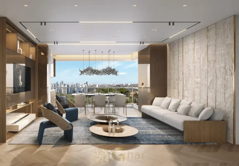 Sala com varanda do apartamento decorado 81m² Casa Ibirapuera Apartments