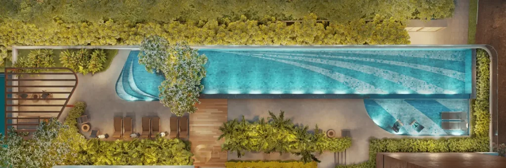 Piscina descoberta do condomínio Casa Ibirapuera Apartments na Vila Clementino