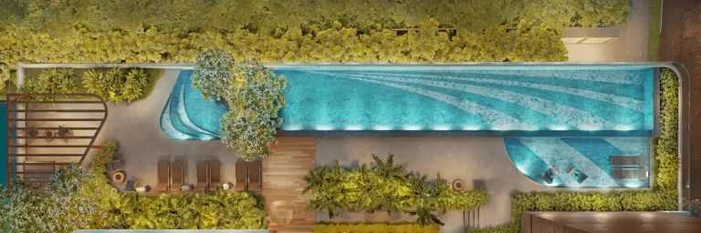 Piscina descoberta do condomínio Casa Ibirapuera Apartments na Vila Clementino