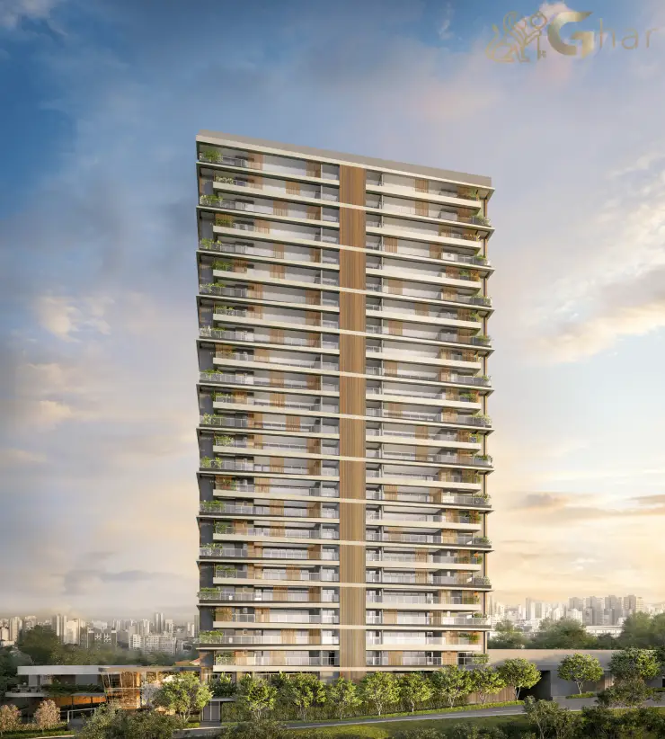 Fachada iluminada do Casa Ibirapuera Residences à noite