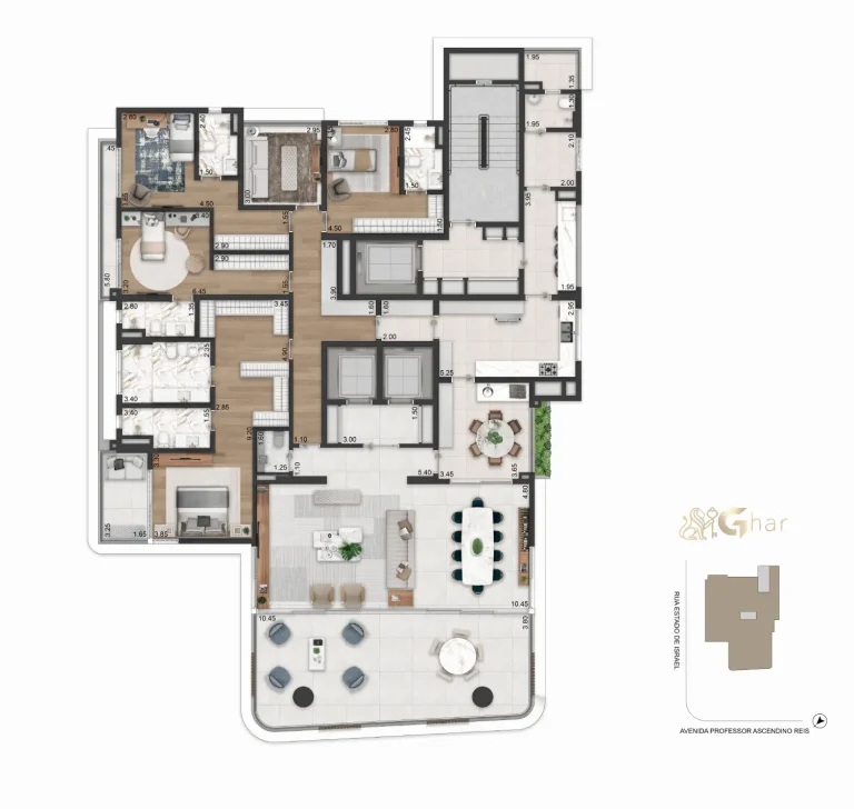 Planta do apartamento de 4 dormitórios e 4 suítes, 337 m², do Casa Ibirapuera Residences