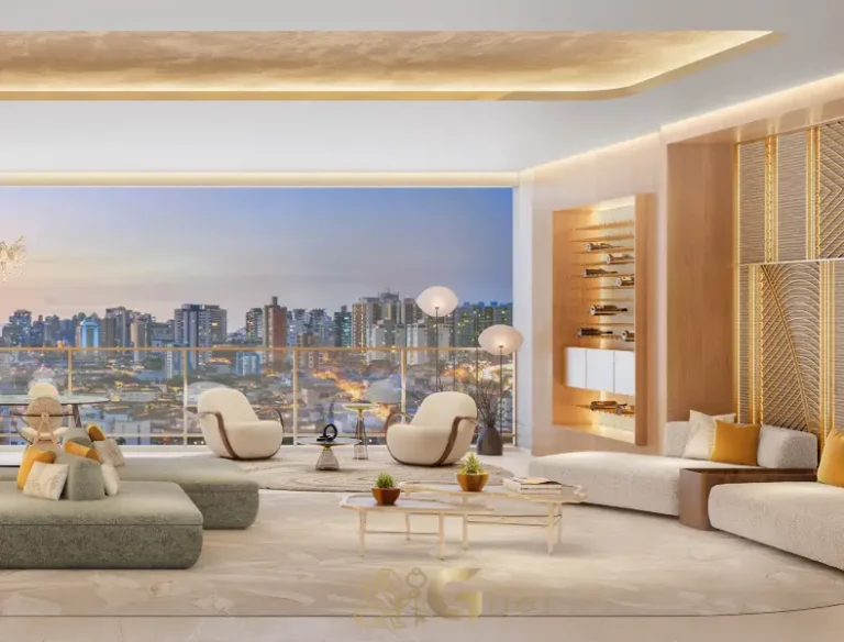 Sala de estar com adega e varanda do apartamento 251 m² no Casa Senses Brooklin