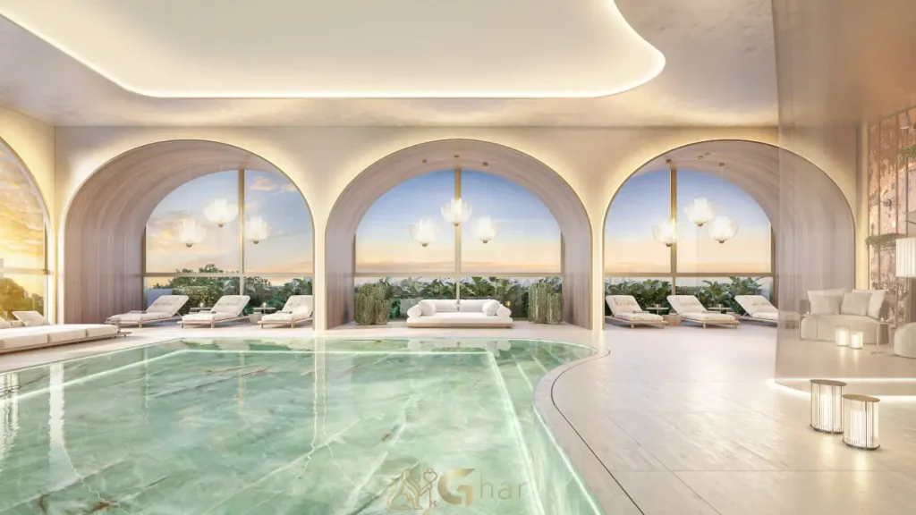 Piscina coberta do Casa Senses no Brooklin com design sofisticado