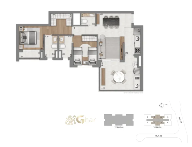 Planta Apartamento 2 Suítes 77 M² Do Eden Park By Dror Eden West