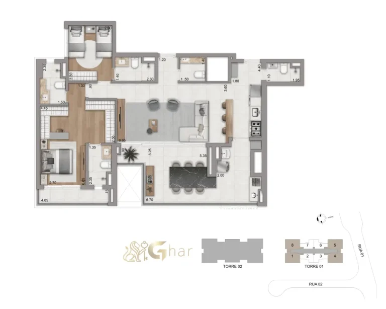 Planta Apartamento 3 Suítes 123 M² Do Eden Park By Dror Eden West