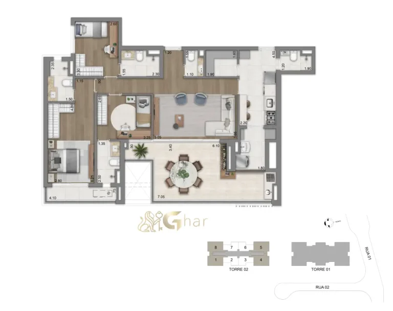 Planta Apartamento 3 Suítes 134 M² Do Eden Park By Dror Eden West