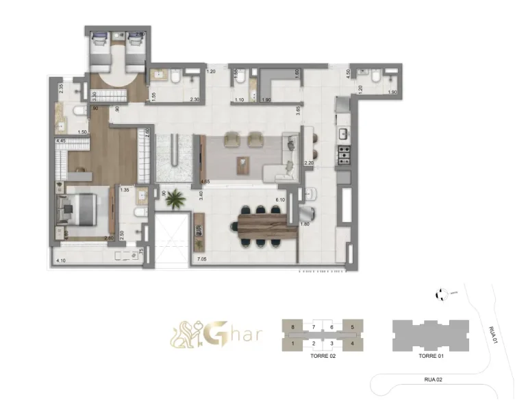 Planta Duplex Inferior 3 Suítes 270 M² Do Eden Park By Dror Eden West