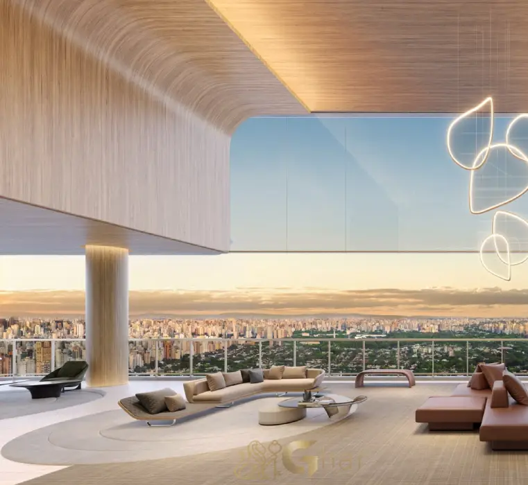Living do apartamento de 576 m² no Epic Jardim Europa Design by Pininfarina