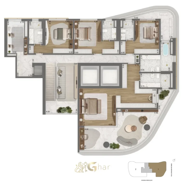 Planta completa casa 576 m² com quatro suítes e office no Epic Jardim Europa Design by Pininfarina