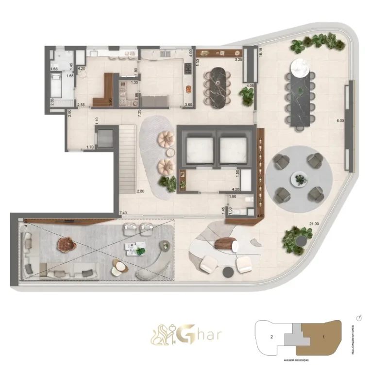 Planta casa 576 m² com quatro suítes e office no Epic Jardim Europa Design by Pininfarina