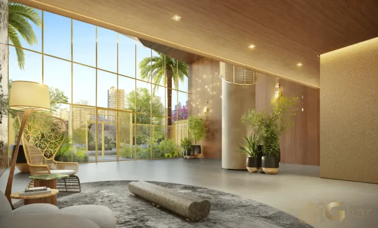 Lobby moderno e decorado do Escape Eden no Brooklin