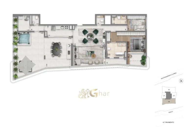 Planta do apartamento de 183m² com 2 suítes no Escape Eden Brooklin