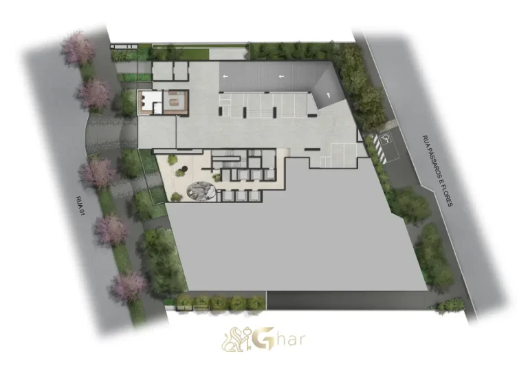 Implantação do térreo do condomínio Escape Eden no Brooklin