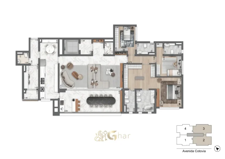 Planta de apartamento 3 dormitórios 3 suítes 210 m² do LIS Moema Île Saint-Louis