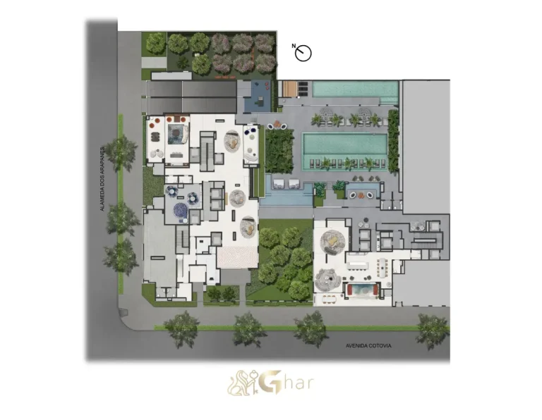 Implantação do térreo com lazer do condomínio LIS Moema Île Saint-Louis