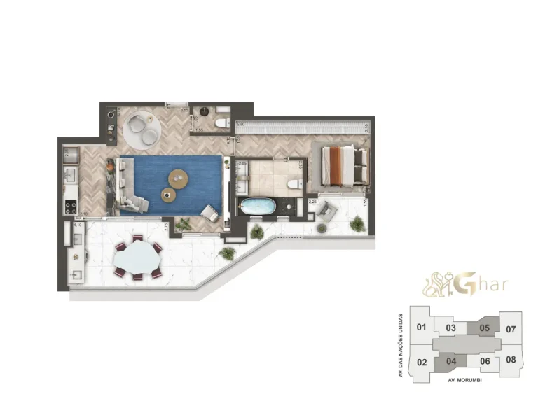 Planta Apartamento Loft 1 Suíte 88M² No Mandarim The Legend Cyrela