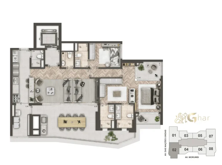 Planta Apartamento 2 Suítes 140M² No Mandarim The Legend Cyrela Brooklin