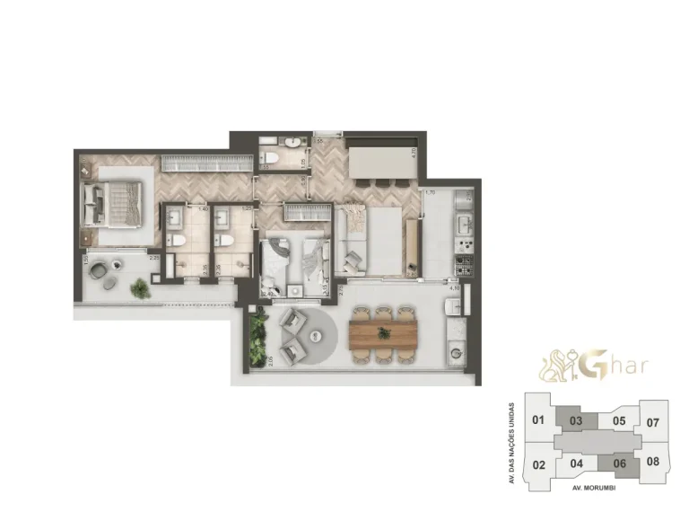 Planta Apartamento 2 Suítes 89M² No Mandarim The Legend Cyrela