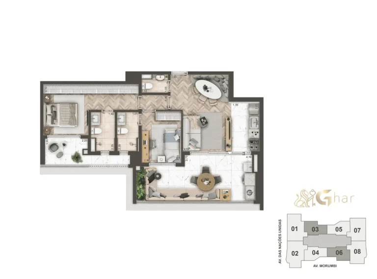 Planta Apartamento 2 Suítes 89M² No Mandarim The Legend Cyrela