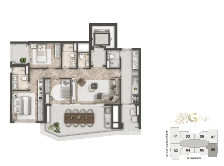 Planta Apartamento 3 Suítes 114M² Mandarim The Legend Cyrela Brooklin