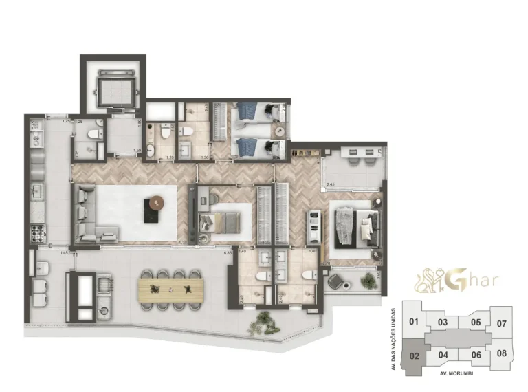 Planta Apartamento 3 Suítes 140M² Do Mandarim The Legend Cyrela