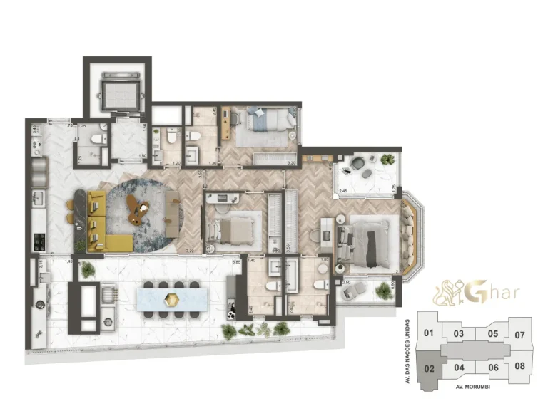 Planta Apartamento 3 Suítes 144M² No Mandarim The Legend Cyrela