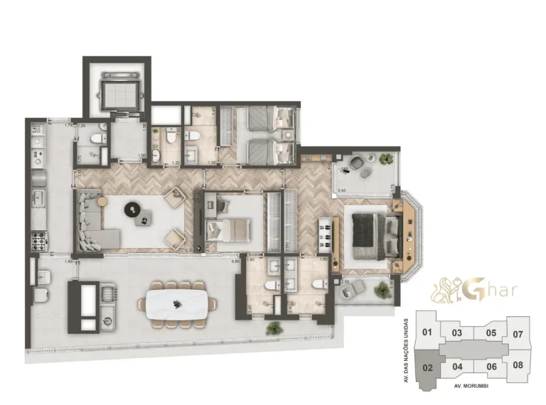 Planta Apartamento 3 Suítes 144M² No Mandarim The Legend Cyrela Brooklin